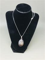 Black swirl Agate oval pendant .925 silver (H20)