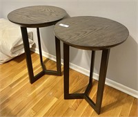 Pair of 18" round side tables with metal bases