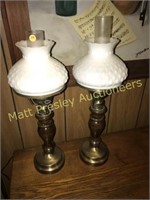 PAIR OF LAMPS WITH MILK GLASS SHADES