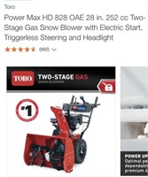 Toro PowerMax HD 828 OAE 252cc Snowblower