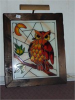 Framed Stained glass owl 24.5 H x 20.5" W