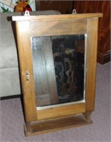 Antique Pine mirrored door cabinet with open