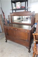 Antique Tiger Oak Sideboard Buffet With Mirror