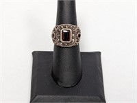 .925 Sterling Red Stone/Marcasite Ring Sz 7
