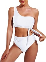 $47  Women's One Shoulder Swimsuit(L-White)