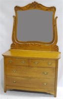 Fancy Carved Oak Dresser w/ Mirror