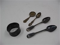 Lot (4) Early Spoons and Napkin Ring
