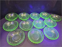 12  -  5" Uranium Glass Fruit Bowls