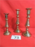 Three Brass Beehive Candle Sticks