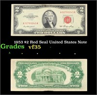 1953 $2 Red Seal United States Note Grades vf++