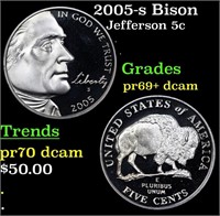 Proof 2005-s Bison Jefferson Nickel 5c Grades GEM+