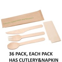 36PACK WRAPED WOODEN CUTLERY KIT (4PC EA.)