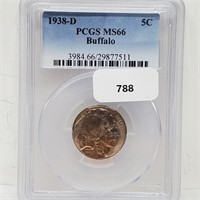PCGS 1938-D MS66 Buffaloo Nickel 5 Cents