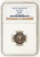 Coin 1687/6 England 4 Pence Coin NGC-VF30