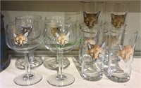 Glass lot, glass lot with hand painted fox