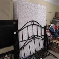 QUEEN SZ METAL BED FRAME W/ BOXSPRING & MATTRESS