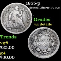 1855-p Seated Liberty 1/2 10c Grades vg details