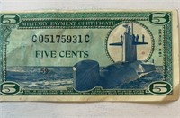 5 Cent Military Payment Certificate
