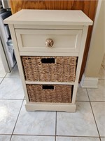 Wood and Wicker Side Table with Storage