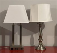 Two Contemporary Chrome Finish Lamps