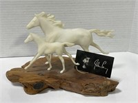 Horse Sculpture - Resin & Burlwood Base
