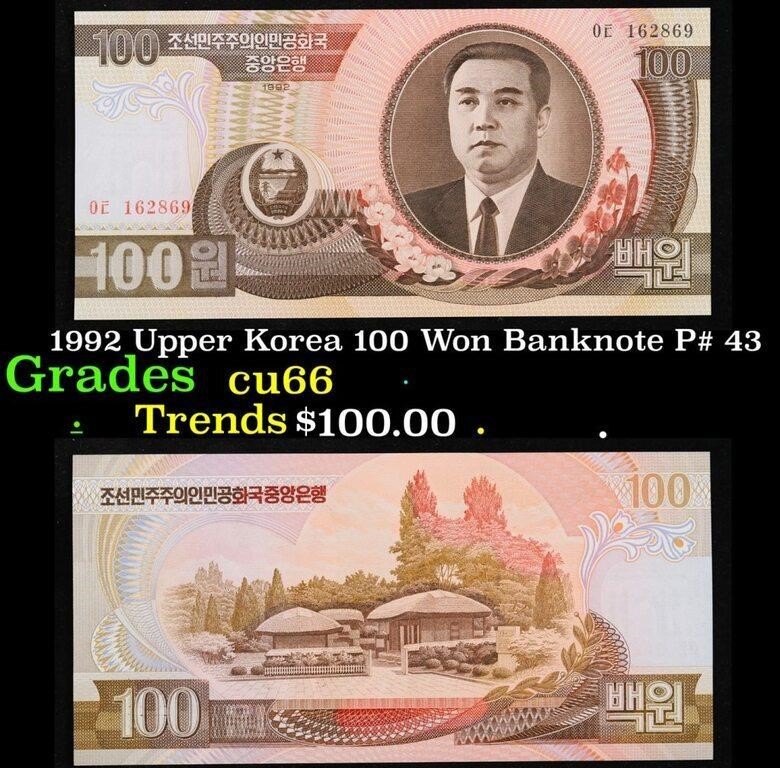 1992 Upper Korea 100 Won Banknote P# 43 Grades Gem