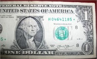 $1 2013 Star Note Ser# H04641185*  Has Hole