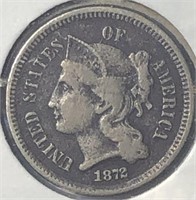 1872Three Cents Nickel VF