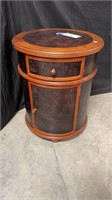 Leather top barrel side occasional accent table