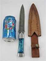 Couteau de chasse Damascus avec étui, fait à la