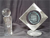 Pair of tennis trophies - one crystal, one metal &