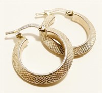 Textured .6" Italian 925 Silver Hoop Earrings 3.4g