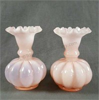 Fenton Glass Pink Opaline 4 3/4" Melon Vases 1960