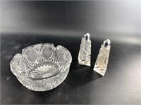 Crystal ashtray and S&P shakers