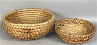 2 coiled rye straw baskets ca. early 19th