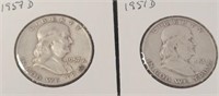 2 FRANKLIN HALF DOLLARS 1951 D, 1957 D