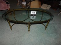 BRASS BASE GLASSTOP OVAL COFFEE TABLE