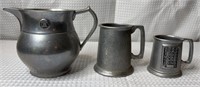 VTG Pewter Pitcher & Mugs, RWP Wilton