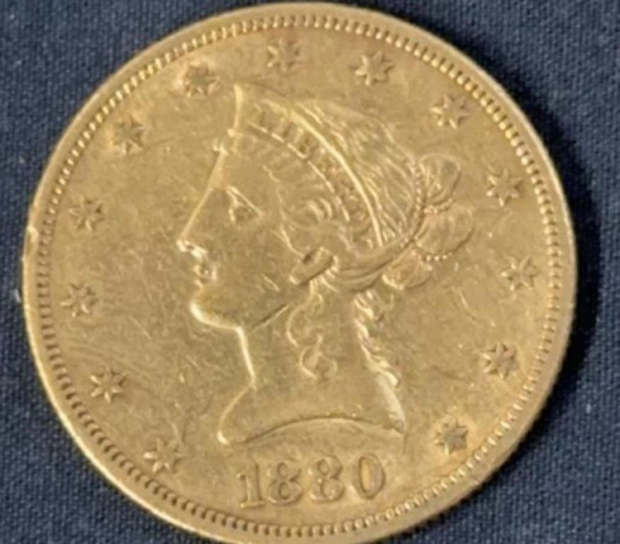 1880 Ten Dollar Gold Coin  *****local pick