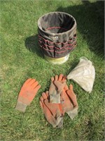 Work gloves, tool bucket