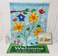 Spring Welcome Flag & Woody Car Print on Board