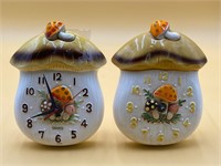 Japanese made Mushroom Porcelain Clock Pair