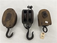 (3) Mid-Sized Wooden Pulleys