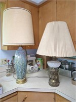 Vintage brass metal lamp w/ milk glass light