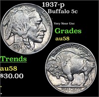 1937-p Buffalo Nickel 5c Grades Choice AU/BU Slide