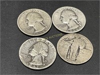 4 SILVER QUARTERS ( ONE IS STANDING LIBERTY)