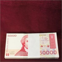 Stack Of Croatia 50,000 Dinar Banknote Bills