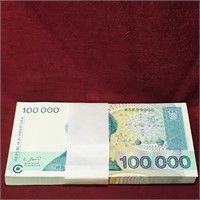 Stack Of Croatia 100,000 Dinar Banknote Bills
