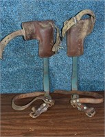 Pair of steel and leather tree climbers; as is