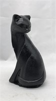 Concrete Sitting Cat Figure - Painted Black